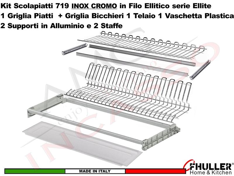 FHULLER Scolapiatti 719 Pensile 45 Telaio Vaschetta Supporti e Staffe INOX CROMO