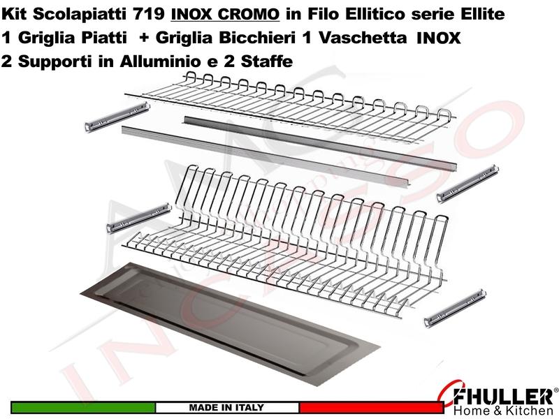 FHULLER Scolapiatti 719 Pensile 120 Vaschetta IX 2 Supporti Alluminio e 4 Staffe INOX CROMO