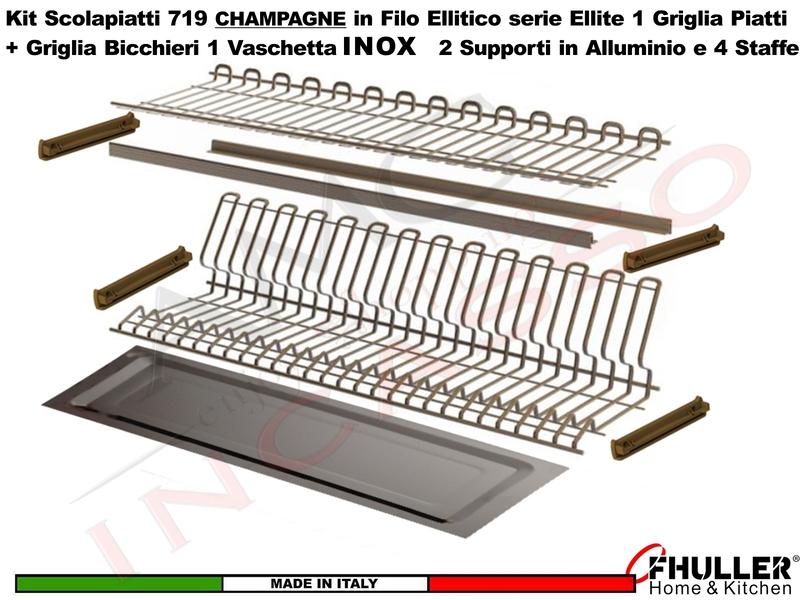 FHULLER Scolapiatti 719 Pensile 120 Vaschetta IX 2 Supporti Alluminio 4 Staffe CHAMPAGNE