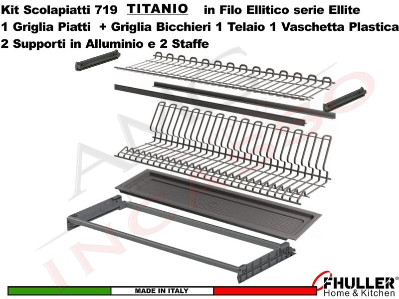FHULLER Scolapiatti 719 Pensile 45 Telaio Vaschetta Supporti e Staffe TITANIO