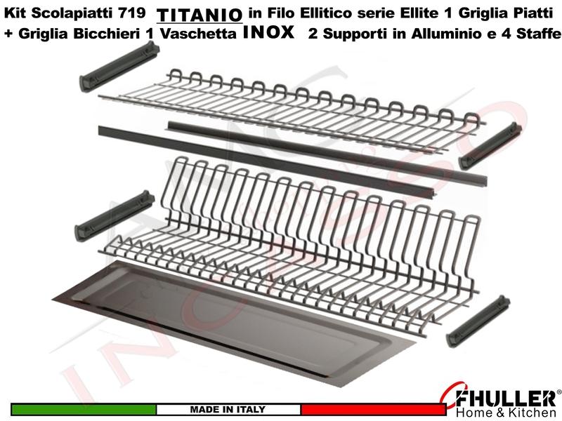 FHULLER Scolapiatti 719 Pensile 120 Vaschetta IX 2 Supporti Alluminio e 4 Staffe TITANIO