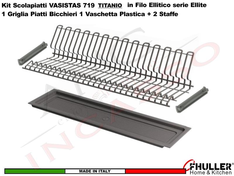 FHULLER Scolapiatti VASISTAS 719TP Pensile 45 1 Vaschetta Plastica 2 Staffe TITANIO