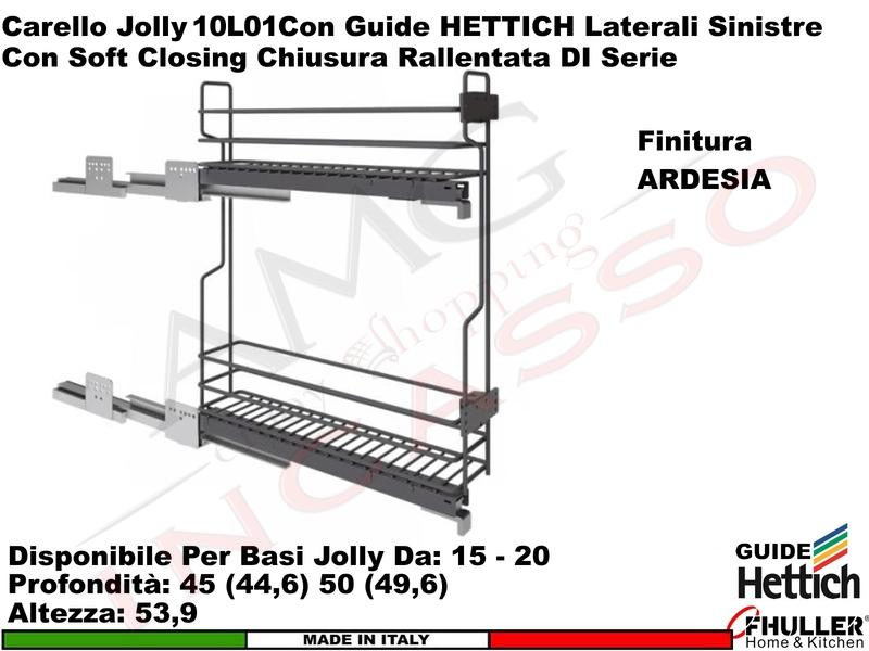FHULLER Serie UNICA Carello Estraibile 2 Piani Guide SX HETTICH Base 15-45 Ardesia