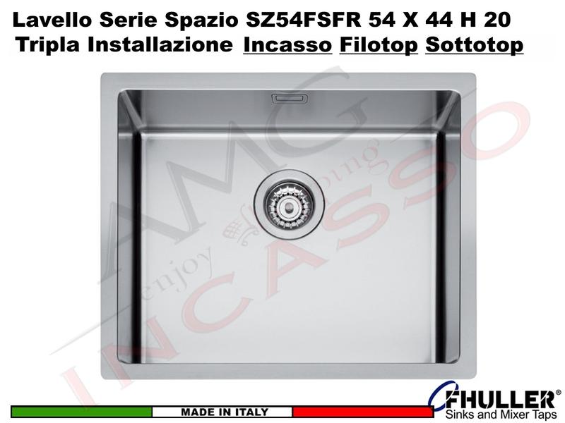 APELL FHULLER Lavello Incasso 1 Vasca Sopratop-Filotop-Sottotop 54x44 Acciaio Spazzolato R15