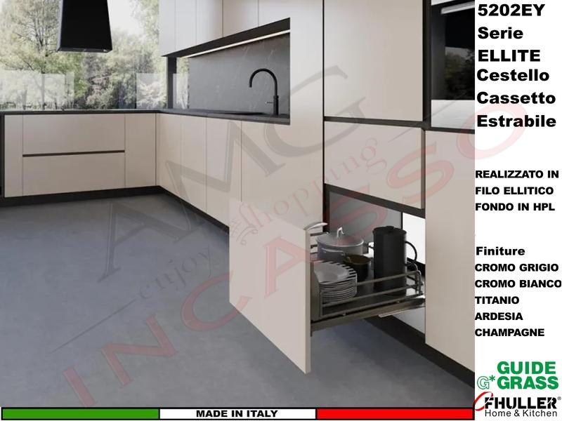 Carello Cassetto Estraibile Ellite INOXA 5202EY/30-45 Guide Grass Base 30 Pr.45