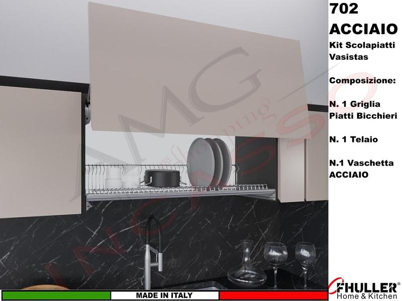 Scolapiatti Griglia Unica VASISTAS INOX 702 Pensile 40 Interno 35,6 + Vaschetta INOX + Telaio 502