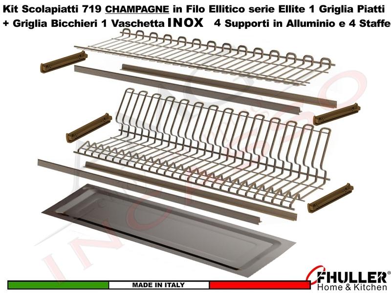 FHULLER Scolapiatti 719 Pensile 120 Vaschetta IX 2 Supporti Alluminio 4 Staffe CHAMPAGNE