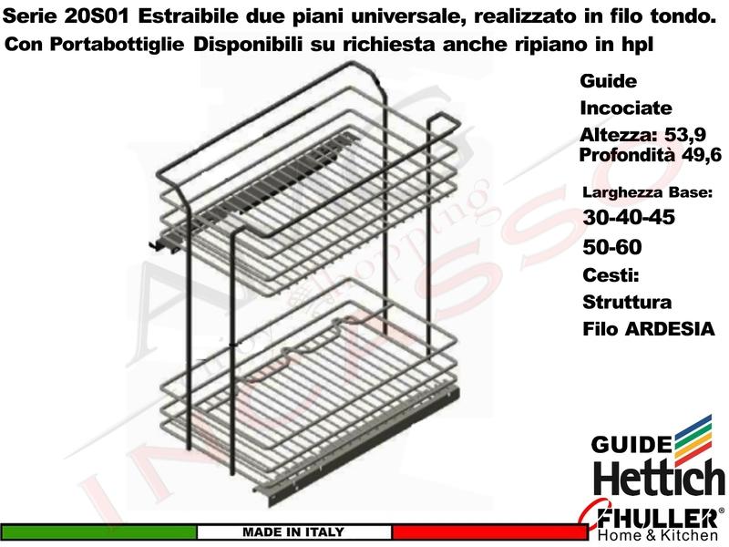 FHULLER Carello Base 30 Estraibile Serie UNICA 2001/30-50AR Guide Hettich Ardesia