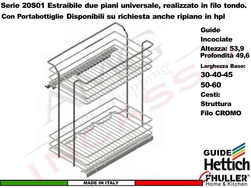 FHULLER Carello Base 30 Estraibile Serie UNICA 2001/30-50C Guide Hettich Cromo