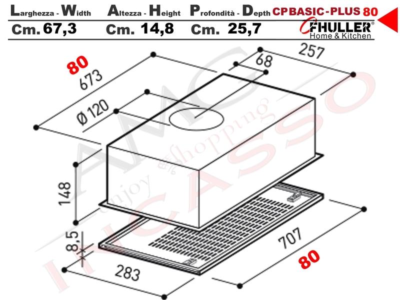 Cappa Gruppo Incasso 80 Sottopensile CP BASIC K102R0189 Motore 263 m³/h Classe D