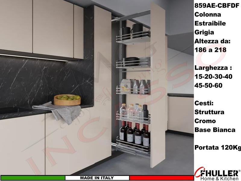 Colonna Alta Dispensa Estraibile Larga 20 ELLITE 859AE Grigio e 5 Cesti Cromo Bianchi