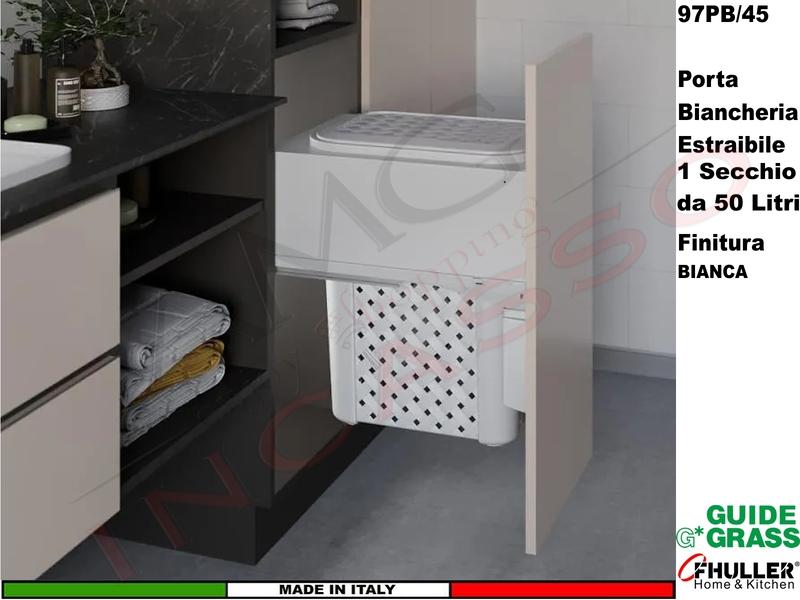 Carello FHULLER 1 Cesto Portabiancheria da 50 Lt Estraibile 97PB/45B Guide GRASS Base 45