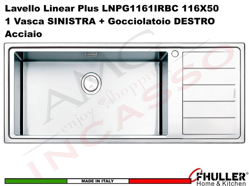 Lavello Apell Linear Plus LNPG1161IRBC 116X50 1 Vasca SX + Gocciolat. DX Acciaio