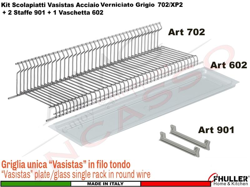Scolapiatti VASISTAS Griglia Unica GRIGIO 702 Pensile 90 Interno 85,6 + 2 Staffe + Vaschetta
