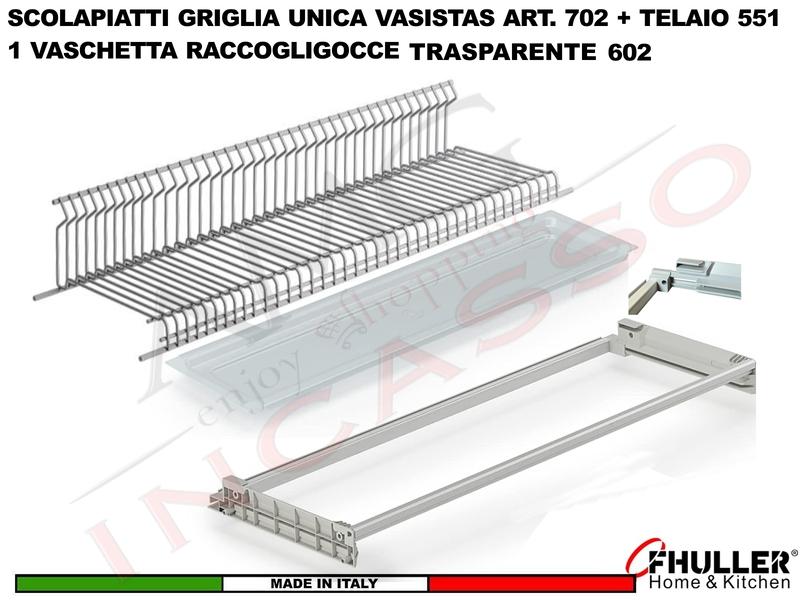 Scolapiatti VASISTAS Griglia Unica GRIGIO 702 Pensile 90 Interno 85,6  1 Vaschetta 1 Telaio