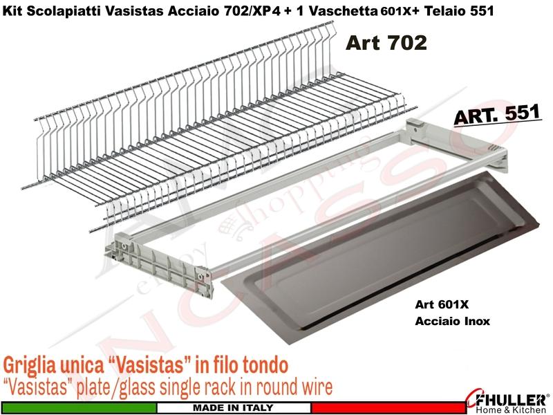 Scolapiatti Griglia Unica VASISTAS INOX 702 Pensile 90 Interno 85,6 + Vaschetta INOX + Telaio 502