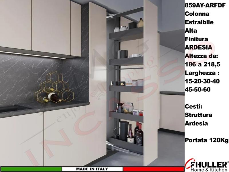 Colonna Dispensa HYPER 859AY da 186 a 218 Ardesia + 5 Cesti 15-20-30-40-45-50-60