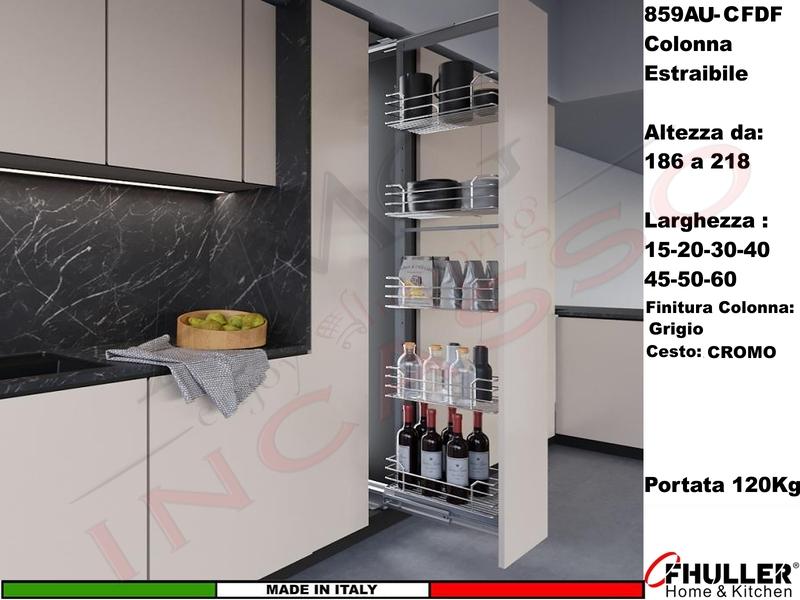Colonna Dispensa Estraibile Alta FHULLER UNICA 859AU/CR H186 a 218 Cromo Scegli Misure