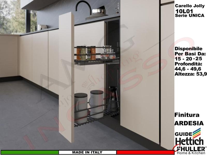 FHULLER Serie UNICA Carello Estraibile 2 Piani Guide SX HETTICH Base 15-20-25 P 45 Ardesia