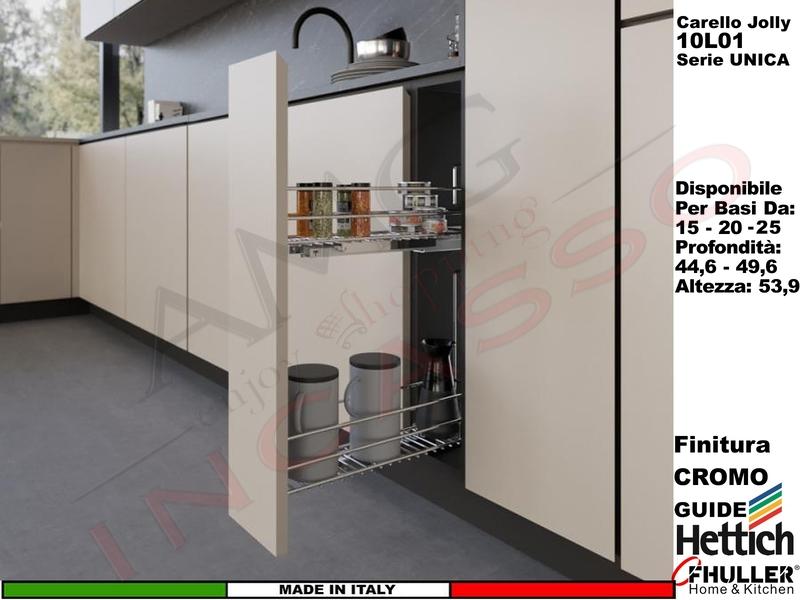 FHULLER Serie UNICA Carello Estraibile 2 Piani Guide SX HETTICH Base 15-20-25 P 45 Cromo