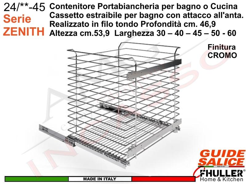 Carello FHULLER Portabiancheria Con Attacco All'Anta ZENITH Guide SALICE da 30-40-45-50-60 Cromo