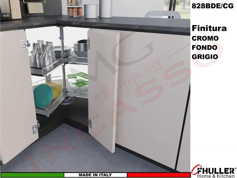 Cestello Girevole 2 Cesti 3/4 Base Min.80X80 Struttura Cromo Cesto Grigio