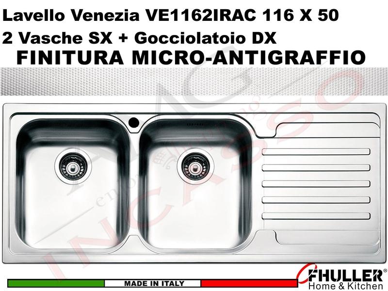 Lavello APELL-FHULLER Venezia Acciaio Antigraffio 116 X 50 2 Vasche SX e Gocc. DX