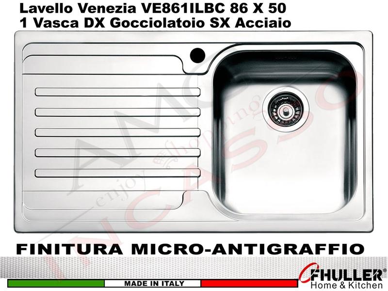 Lavello APELL-FHULLER Venezia Acciaio Antigraffio 86 X 50 1 Vasca DX e Gocc. SX