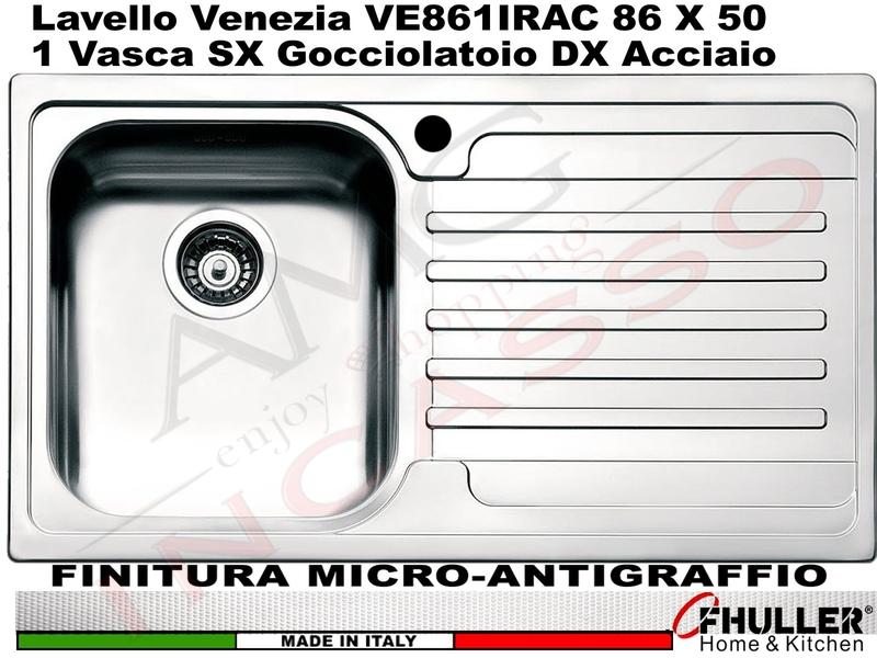 Lavello APELL-FHULLER Venezia Acciaio Antigraffio 86 X 50 1 Vasca SX e Gocc. DX