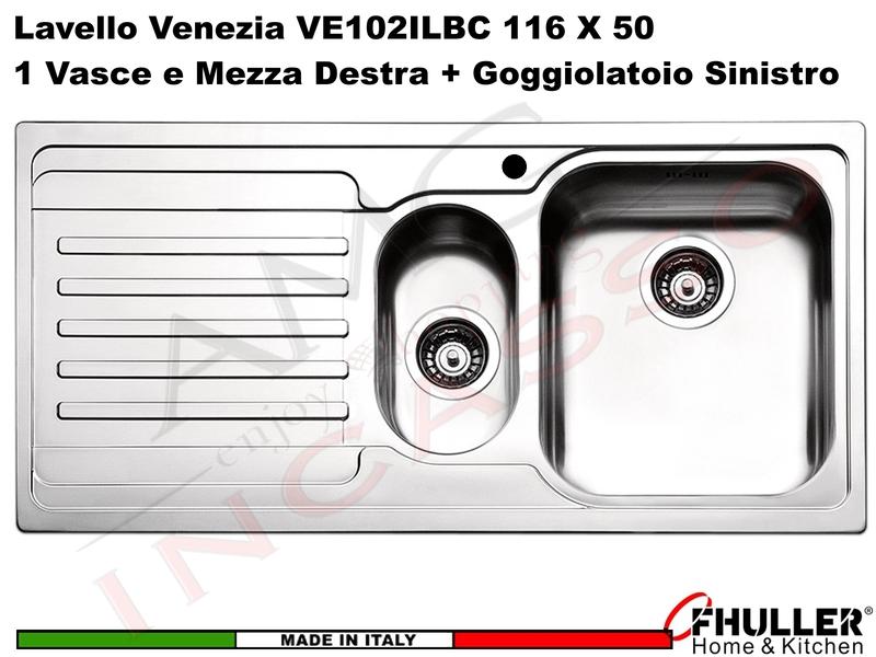 Lavello APELL-FHULLER Venezia Acciaio Spazzolato 100 X 50 1 Vasca e ½ DX e Gocc. SX