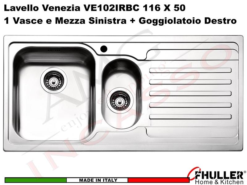 Lavello APELL-FHULLER Venezia Acciaio Spazzolato 100 X 50 1 Vasca e ½ SX e Gocc. DX