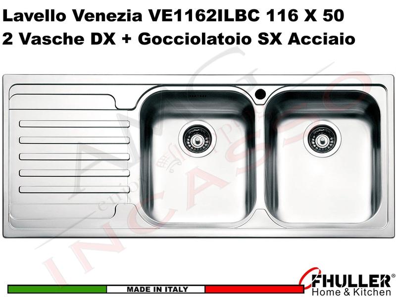 Lavello APELL-FHULLER Venezia Acciaio Spazzolato 116 X 50 2 Vasche DX e Gocc. SX