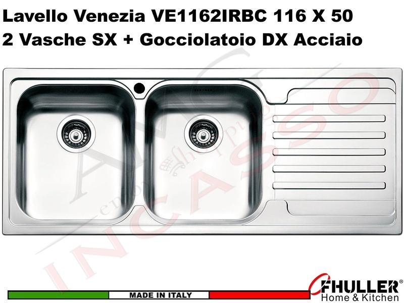 Lavello APELL-FHULLER Venezia Acciaio Spazzolato 116 X 50 2 Vasche SX e Gocc. DX