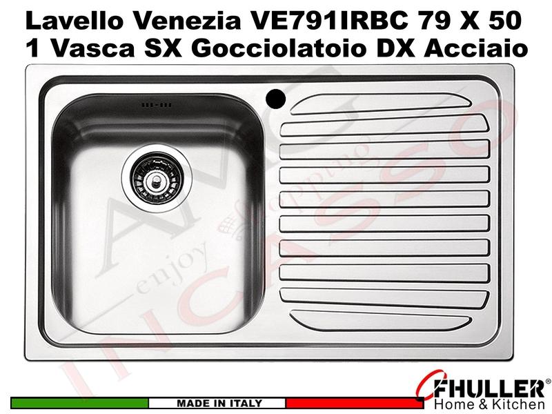 Lavello APELL-FHULLER Venezia Acciaio Spazzolato 79 X 50 1 Vasca SX e Gocc. DX