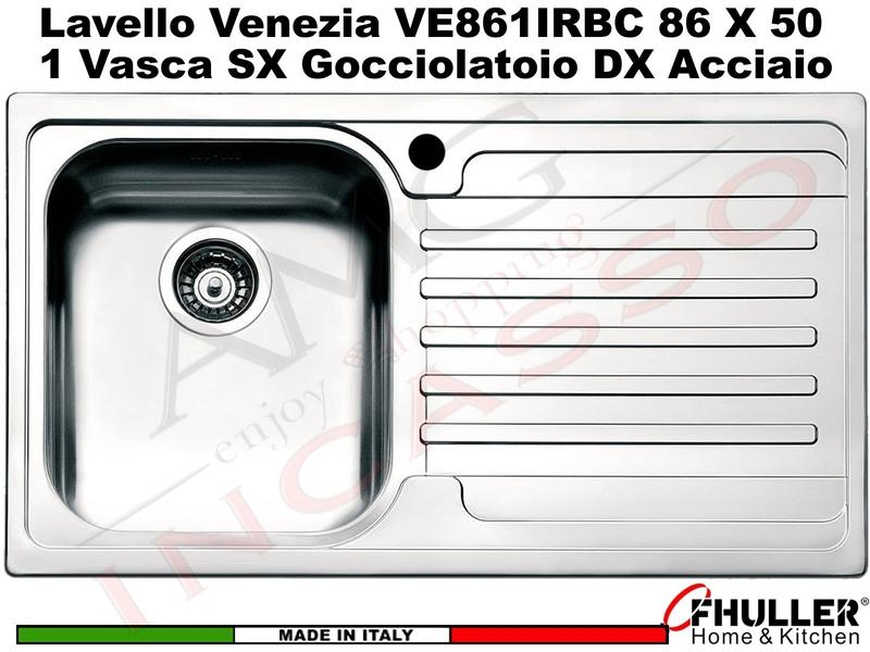 Lavello APELL-FHULLER Venezia Acciaio Spazzolato 86 X 50 1 Vasca SX e Gocc. DX