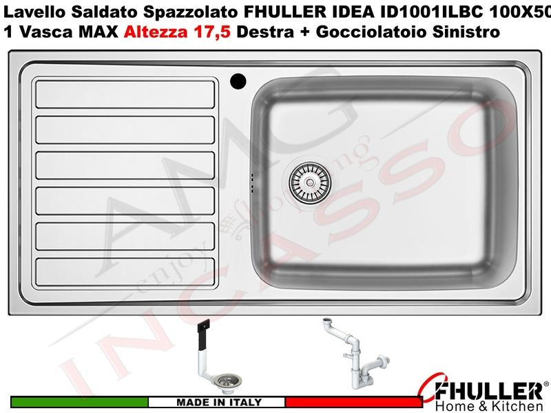 Lavello FHULLER Mod.IDEA Acciaio Spazzolato 100 X 50 1 Vasca H 18 DX e Gocc. SX