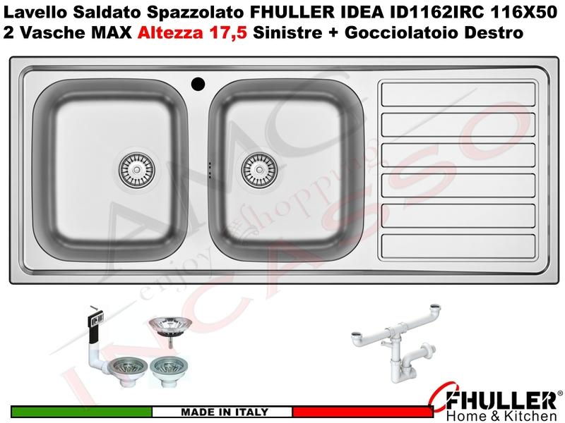 Lavello FHULLER Mod.IDEA Acciaio Spazzolato 116 X 50 2 Vasche H 18 SX e Gocc. DX