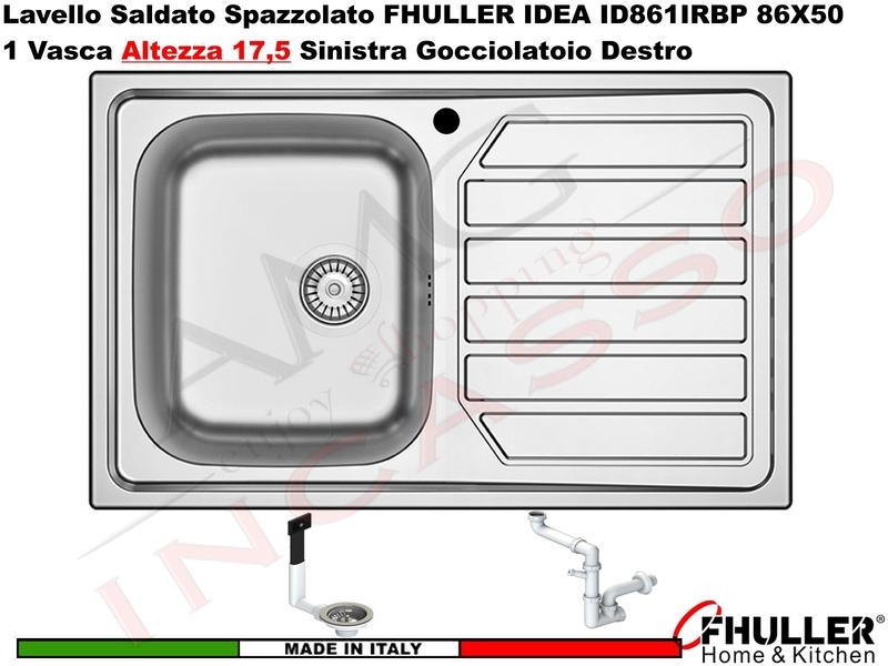Lavello FHULLER Mod.IDEA Acciaio Spazzolato 86 X 50 1 Vasca H 18 SX e Gocc. DX