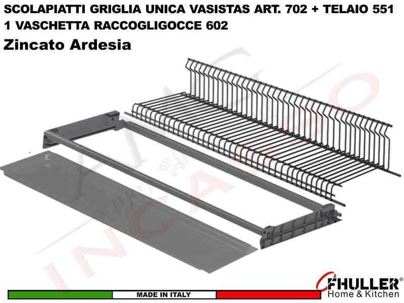 Scolapiatti VASISTAS Griglia Unica ARDESIA 702 Pensile 90 Interno 85,6 + 2 Staffe + Vaschetta + Telaio