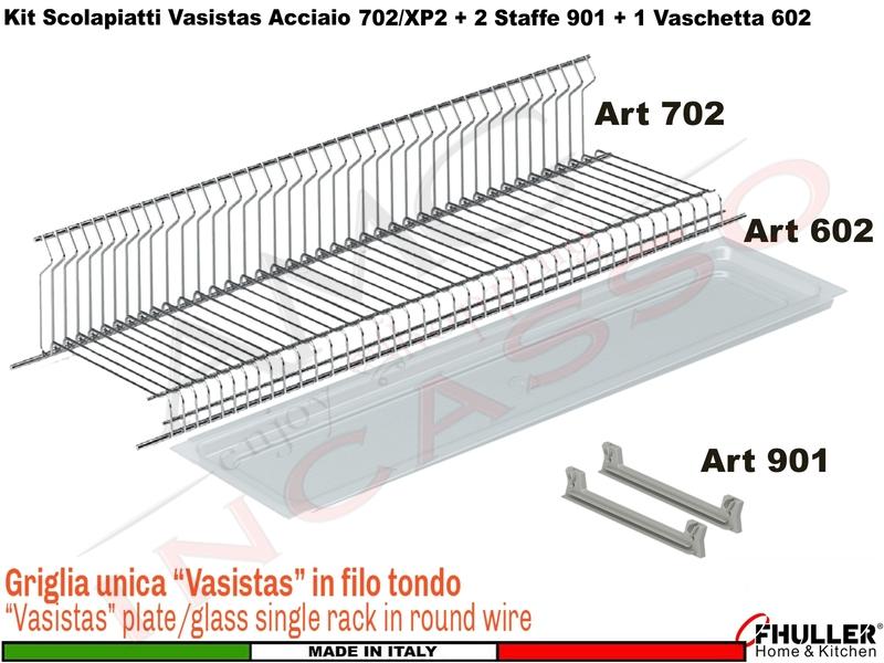Scolapiatti VASISTAS Griglia Unica INOX 702 Pensile 80 Interno 75,6 + 2 Staffe 901 + Vaschetta 602