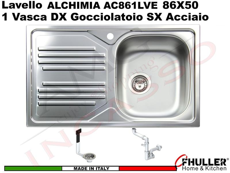 Lavello Incasso FHULLER ALCHIMIA Acciaio Stampato 86X50 1 Vasca DX Gocciolatoio SX