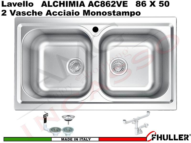 Lavello Incasso FHULLER ALCHIMIA Acciaio Stampato 86X50 2 Vasche Acciaio Inox