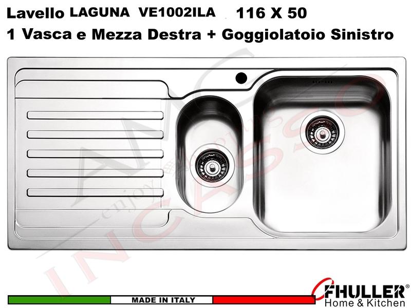 Lavello Incasso FHULLER Mod.LAGUNA Acciaio Spazzolato 100 X 50 1 Vasca e ½ DX e Gocc. SX