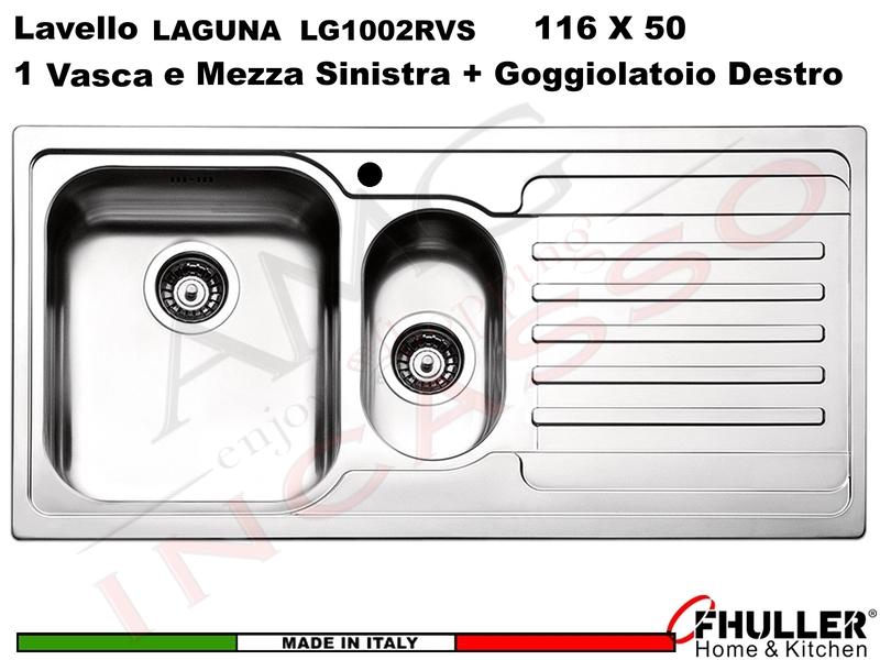 Lavello Incasso FHULLER Mod.LAGUNA Acciaio Spazzolato 100 X 50 1 Vasca e ½ SX e Gocc. DX