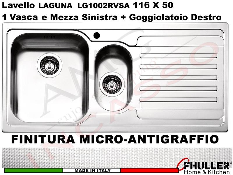 Lavello Incasso FHULLER Mod.LAGUNA Acciaio Antigraffio 100 X 50 1 Vasca e ½ SX e Gocc. DX