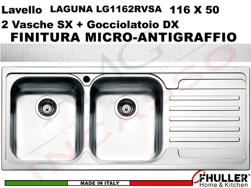 Lavello Incasso FHULLER Mod.LAGUNA Acciaio Antigraffio 116 X 50 2 Vasche SX e Gocc. DX