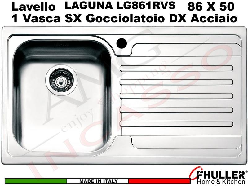 Lavello Incasso FHULLER Mod.LAGUNA Acciaio Spazzolato 86 X 50 1 Vasca SX e Gocc. DX