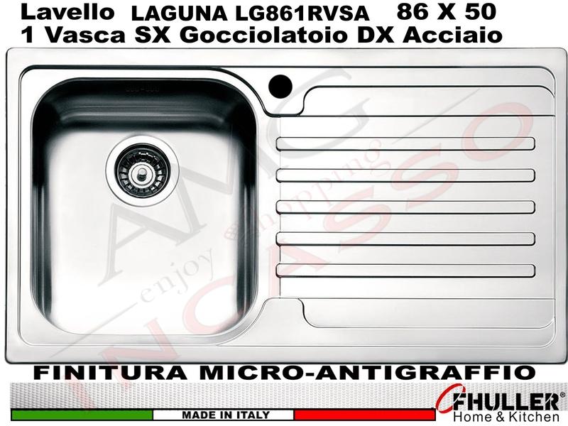 Lavello Incasso FHULLER Mod.LAGUNA Acciaio Antigraffio 86 X 50 1 Vasca SX e Gocc. DX