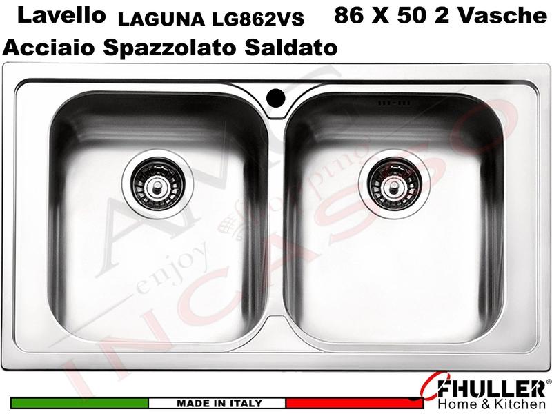 Lavello Incasso FHULLER Mod.LAGUNA Acciaio Spazzolato 86 X 50 2 Vasche