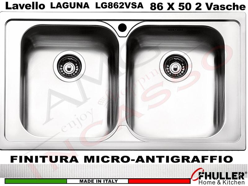 Lavello Incasso FHULLER Mod.LAGUNA Acciaio Antigraffio 86 X 50 2 Vasche